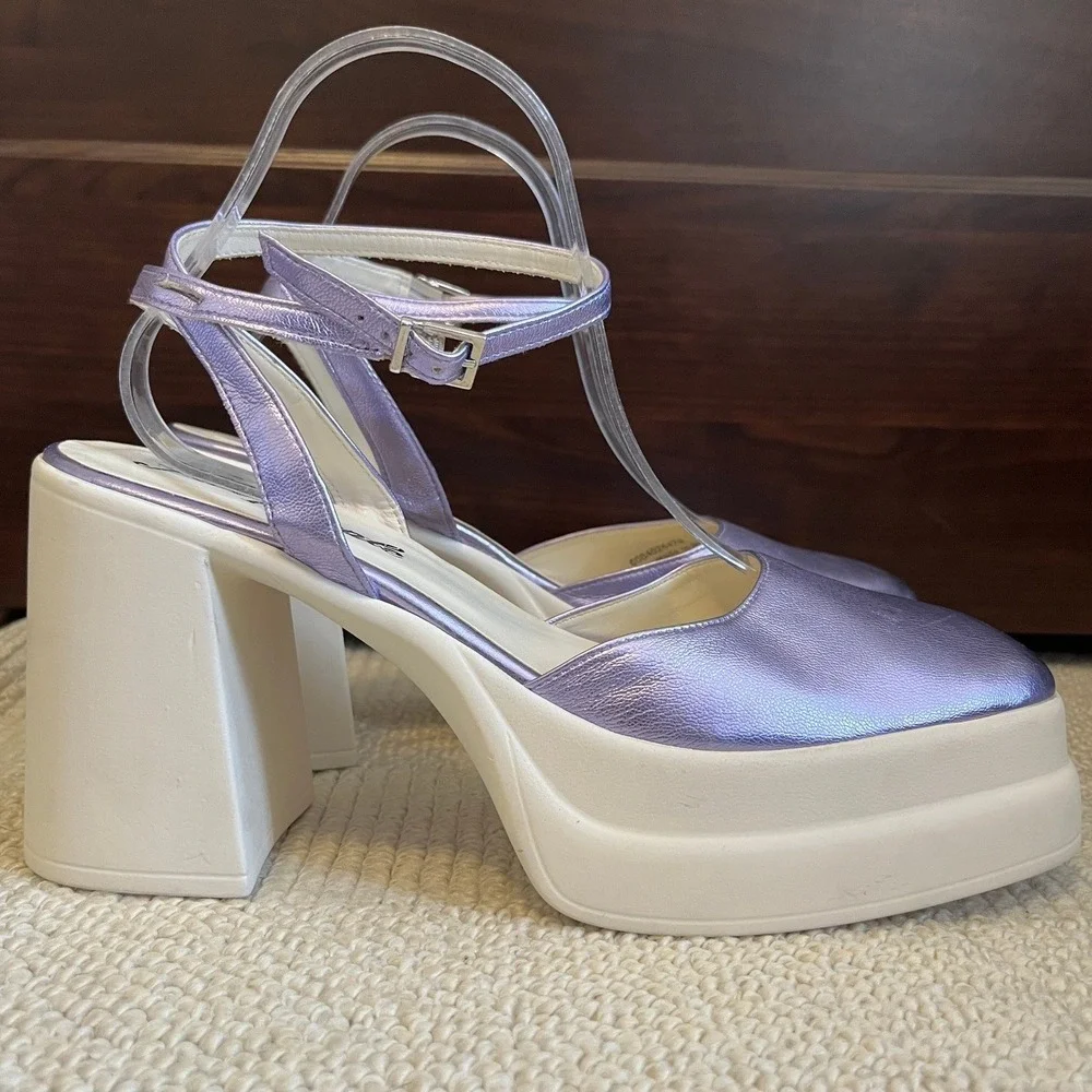 Free People Women Double Stacked Chunky Platform Leather‎ Mary Jane Purple sz 40